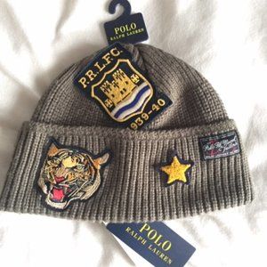 NWT. Polo Ralph Lauren Tiger Patch Naval Tailors Knit Beanie Toque Hat Olive